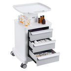 VEVOR 4 Tiers Lab Carts, Lab Utility Cart with 3 Drawers & 1 Top Tray, Mobile Medical Cart with ABS Material, Lab Rolling Cart with 4 Silent Wheels for Lab, Clinic, Hospital, Salon, White