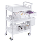 VEVOR 3 Tiers Lab Carts, Lab Utility Cart with 3 Trays & 4 Silent Wheels, Mobile Medical Cart with PP Material, Lab Rolling Cart with 3 Trash Cans for Lab, Clinic, Hospital, Salon, White