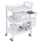 VEVOR 3 Tiers Lab Carts, Lab Utility Cart with 3 Trays & 4 Silent Wheels, Mobile Medical Cart with PP Material, Lab Rolling Cart with 3 Trash Cans for Lab, Clinic, Hospital, Salon, White