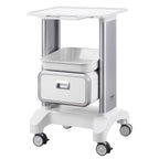VEVOR 2 Tiers Lab Carts, Lab Utility Cart with 1 Drawer & 1 Top Tray, Mobile Medical Cart with ABS Material, Lab Rolling Cart with 4 Silent Wheels for Lab, Clinic, Hospital, Salon, White