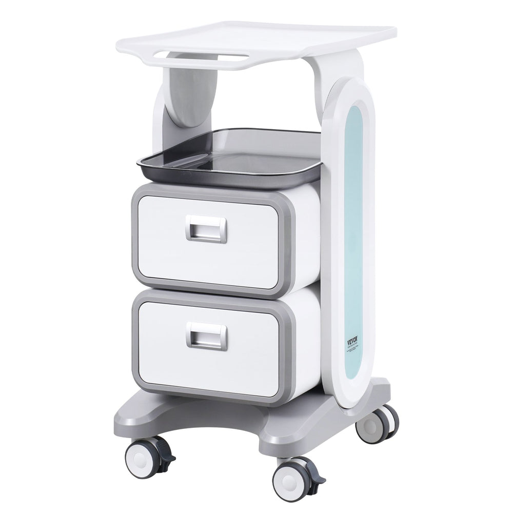 VEVOR 3 Tiers Lab Carts, Lab Utility Cart with 2 Drawers & 1 Top Tray, Mobile Medical Cart with ABS Material, Lab Rolling Cart with 4 Silent Wheels for Lab, Clinic, Hospital, Salon, White
