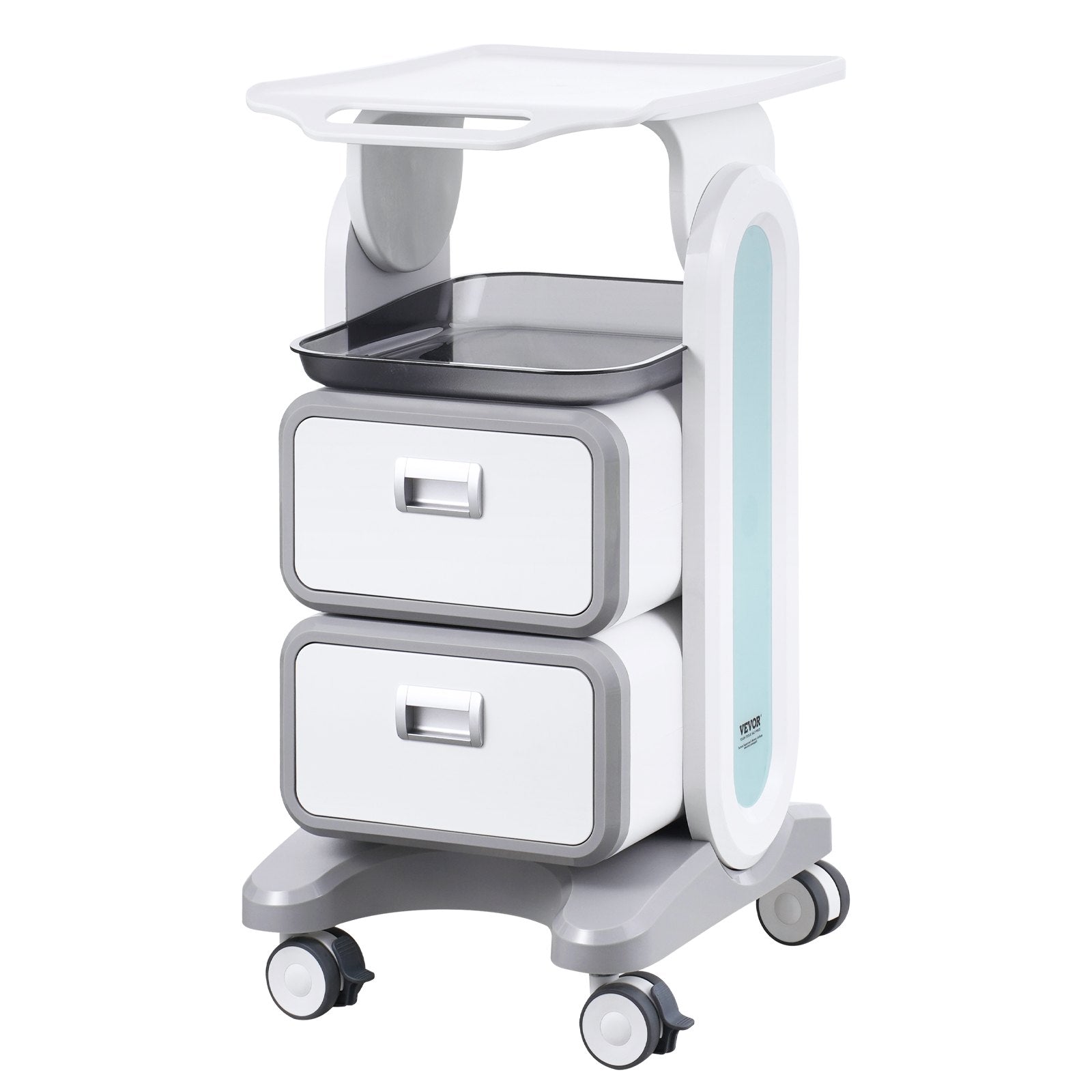VEVOR 3 Tiers Lab Carts, Lab Utility Cart with 2 Drawers & 1 Top Tray, Mobile Medical Cart with ABS Material, Lab Rolling Cart with 4 Silent Wheels for Lab, Clinic, Hospital, Salon, White