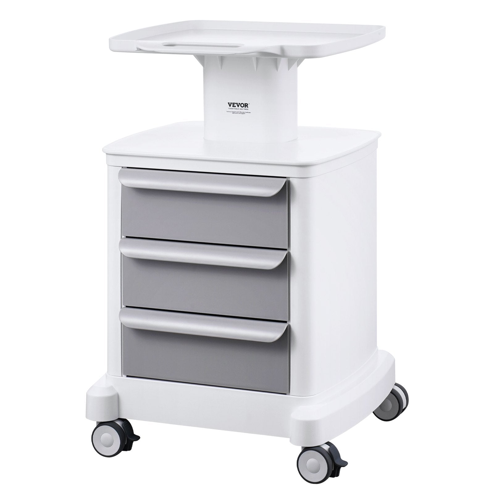 VEVOR 4 Tiers Lab Carts, Lab Utility Cart with 3 Drawers & 1 Top Tray, Mobile Medical Cart with ABS Material, Lab Rolling Cart with 4 Silent Wheels for Lab, Clinic, Hospital, Salon, White