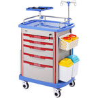 VEVOR 5 Tiers Lab Carts, Lab Utility Cart with 5 Drawers & 4 Silent Wheels, Mobile Medical Cart with PP Material, Lab Rolling Cart with 2 Trash Cans for Lab, Clinic, Hospital, Salon, Blue