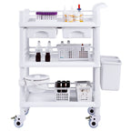 VEVOR 3 Tiers Lab Carts, Lab Utility Cart with 3 Trays & 4 Silent Wheels, Mobile Medical Cart with PP Material, Lab Rolling Cart with 3 Trash Cans for Lab, Clinic, Hospital, Salon, White