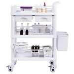 VEVOR 3 Tiers Lab Carts, Lab Utility Cart with 3 Trays & 4 Silent Wheels, Mobile Medical Cart with PP Material, Lab Rolling Cart with 3 Trash Cans for Lab, Clinic, Hospital, Salon, White