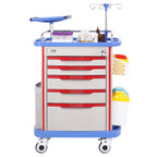 VEVOR 5 Tiers Lab Carts, Lab Utility Cart with 5 Drawers & 4 Silent Wheels, Mobile Medical Cart with PP Material, Lab Rolling Cart with 2 Trash Cans for Lab, Clinic, Hospital, Salon, Blue