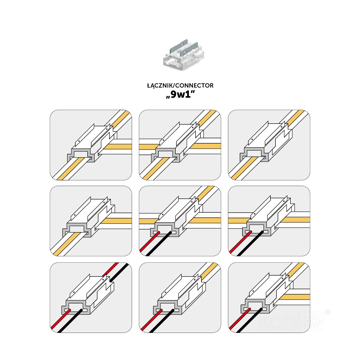 Connector 9 in 1 for LED stripe COB 8mm Kobi