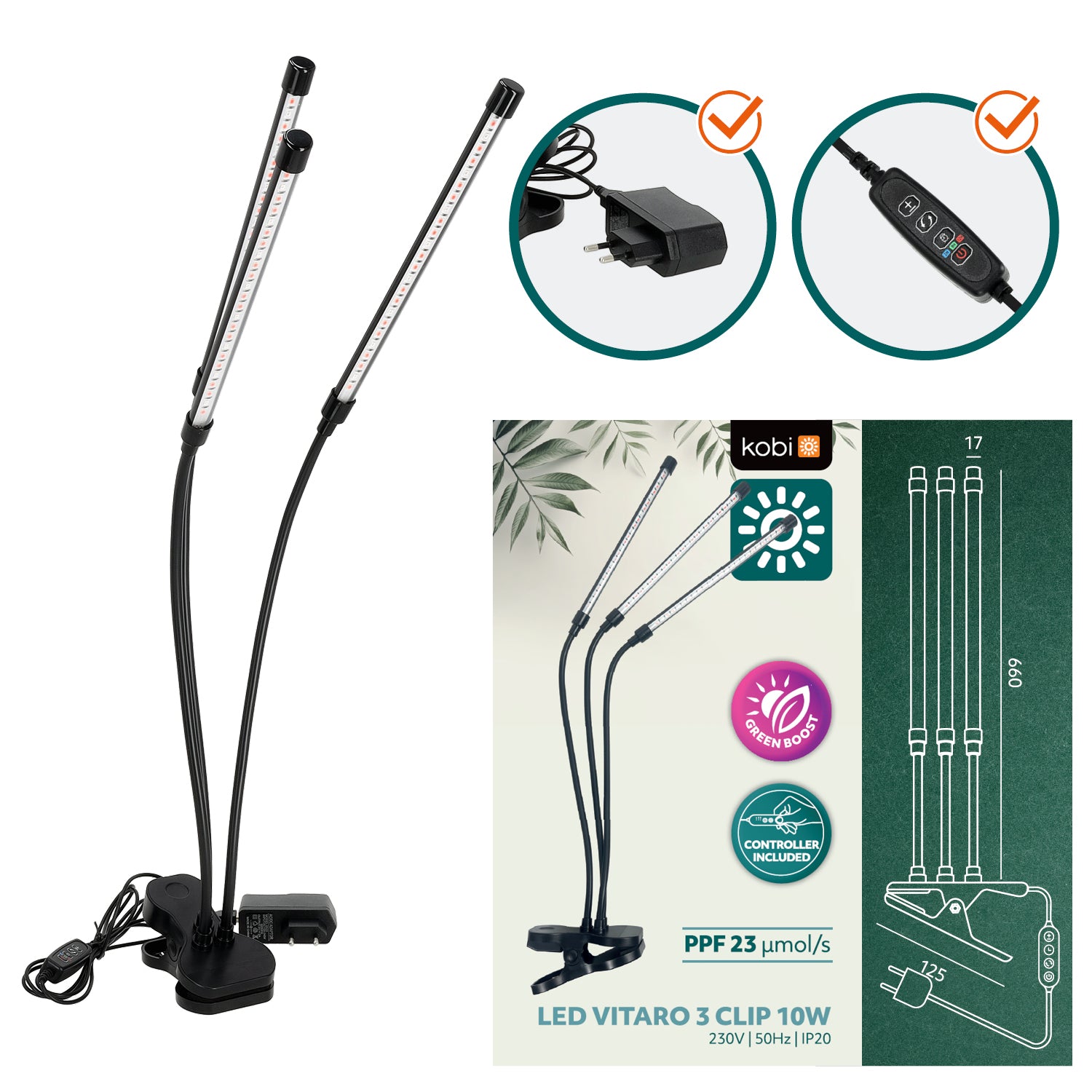 LED grow lamp LED VITARO 3 CLIP 10W Kobi Design