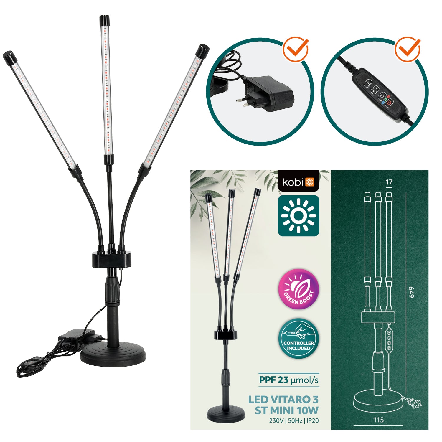 LED grow lamp LED VITARO 3 ST MINI 10W Kobi Design