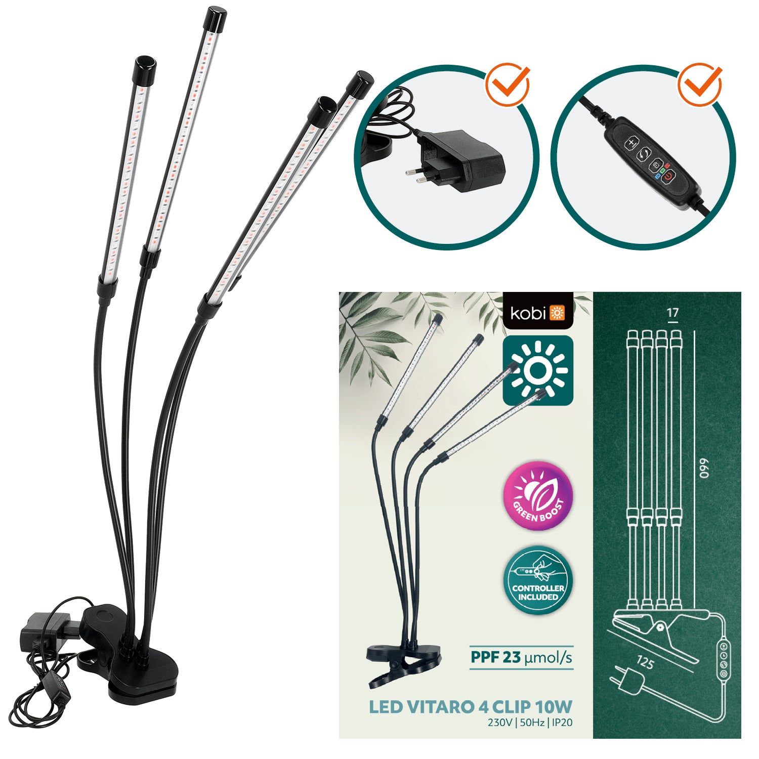 LED grow lamp LED VITARO 4 CLIP 10W Kobi Design
