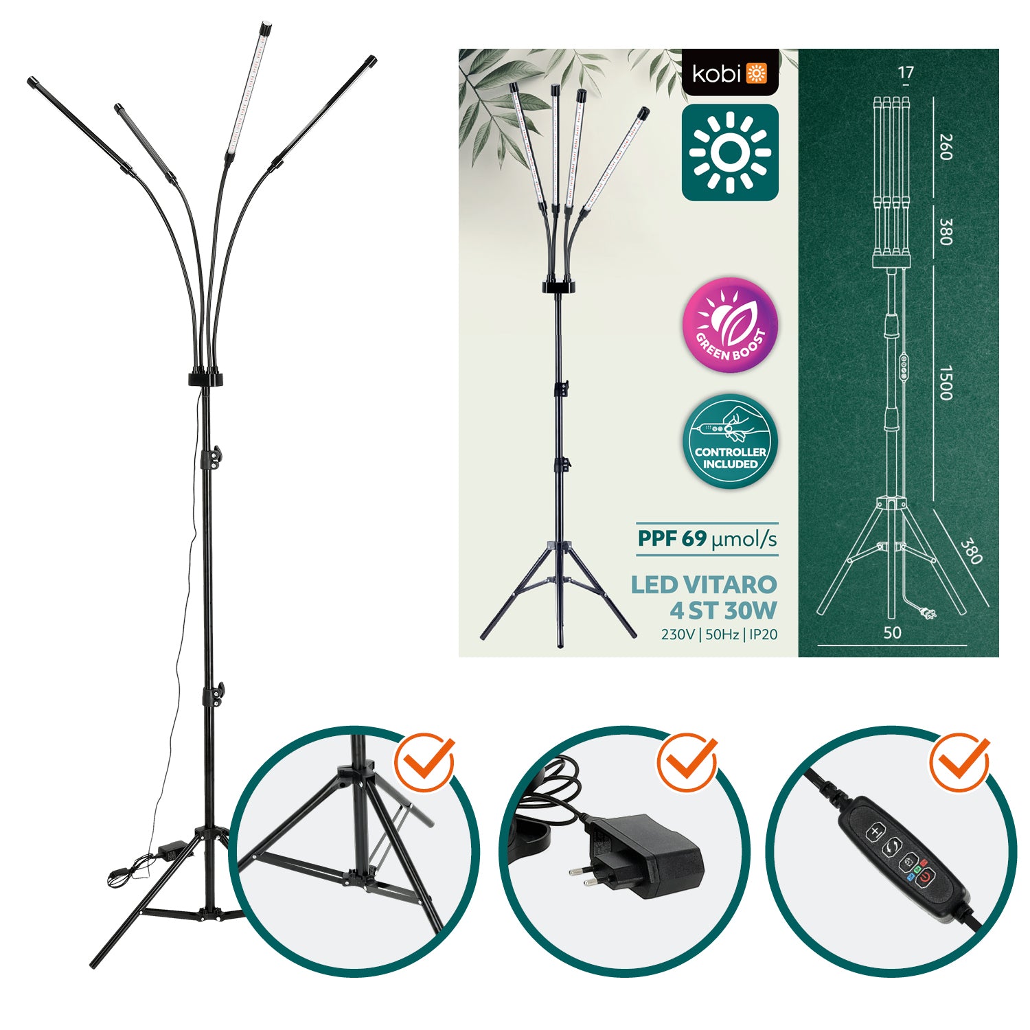 LED grow lamp LED VITARO 4 ST 30W Kobi Design