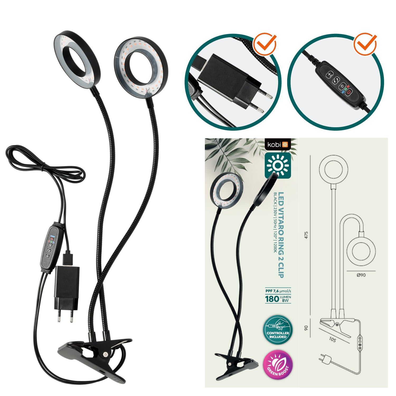 LED grow lamp LED VITARO RING 2 CLIP 8W Kobi Design