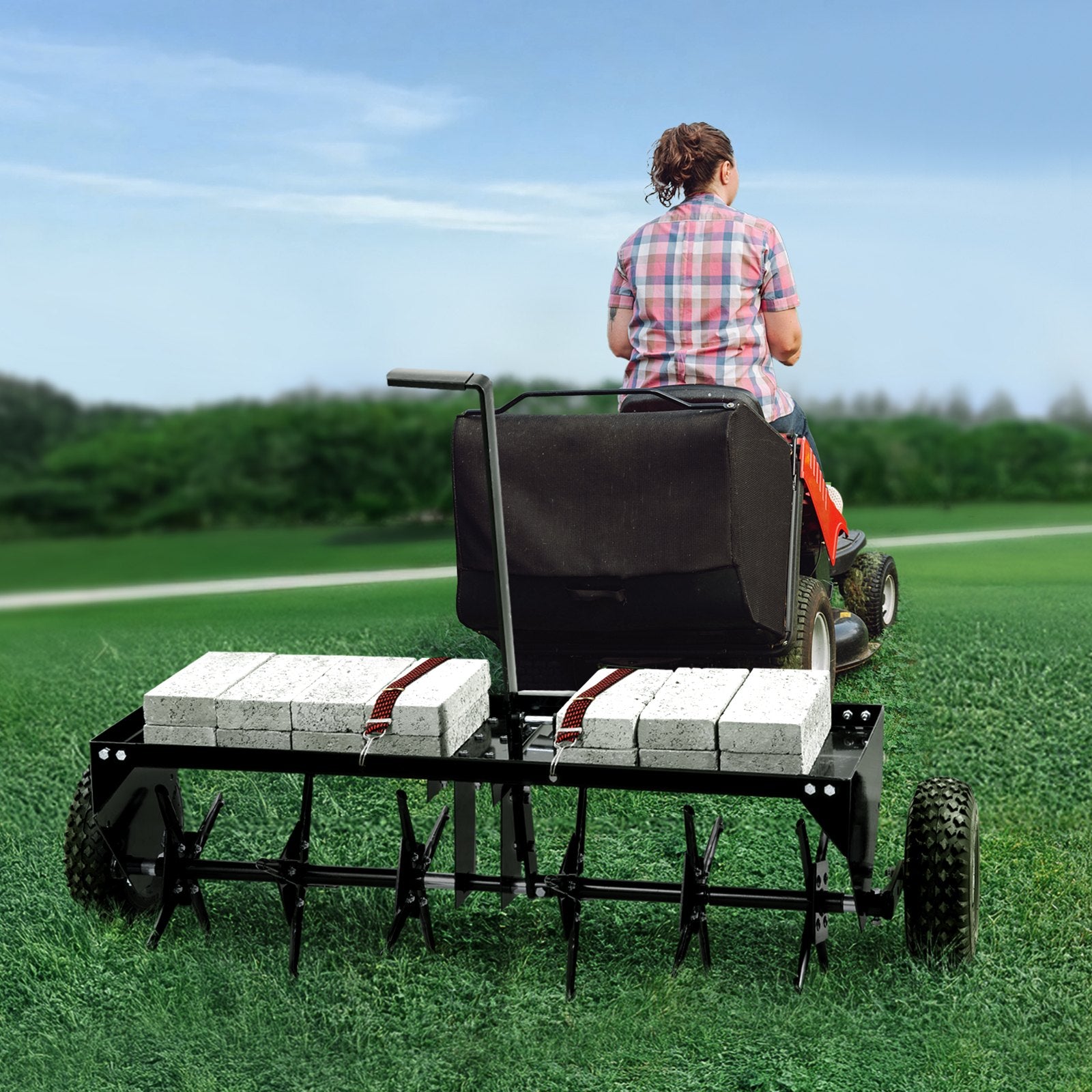 VEVOR Tow Behind Plug Aerator, 40-Inch Tow Behind Lawn Plug Aerator with Universal Hitch, Pull Behind Aerator with Iron Spikes Alternately Arranged, Lawn Aerator Tow Behind for Gardens, Lawns, Farms