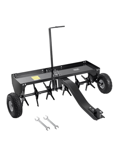 VEVOR Tow Behind Plug Aerator, 40-Inch Tow Behind Lawn Plug Aerator with Universal Hitch, Pull Behind Aerator with Iron Spikes Alternately Arranged, Lawn Aerator Tow Behind for Gardens, Lawns, Farms