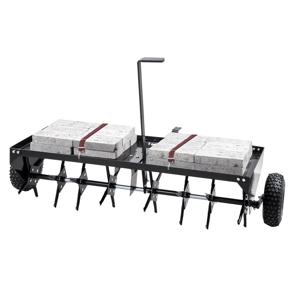 VEVOR Tow Behind Plug Aerator, 48-Inch Tow Behind Lawn Plug Aerator with Universal Hitch, Pull Behind Aerator with Iron Spikes Alternately Arranged, Lawn Aerator Tow Behind for Gardens, Lawns, Farms