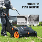 VEVOR Push Lawn Sweeper, 21inch Leaf & Grass Collector, Strong Plastic Wheels & Heavy Duty Thickened Steel Durable to Use with Large Capacity 3.5 cu. ft. Mesh Collection Hopper Bag, 2 Spinning Brushes