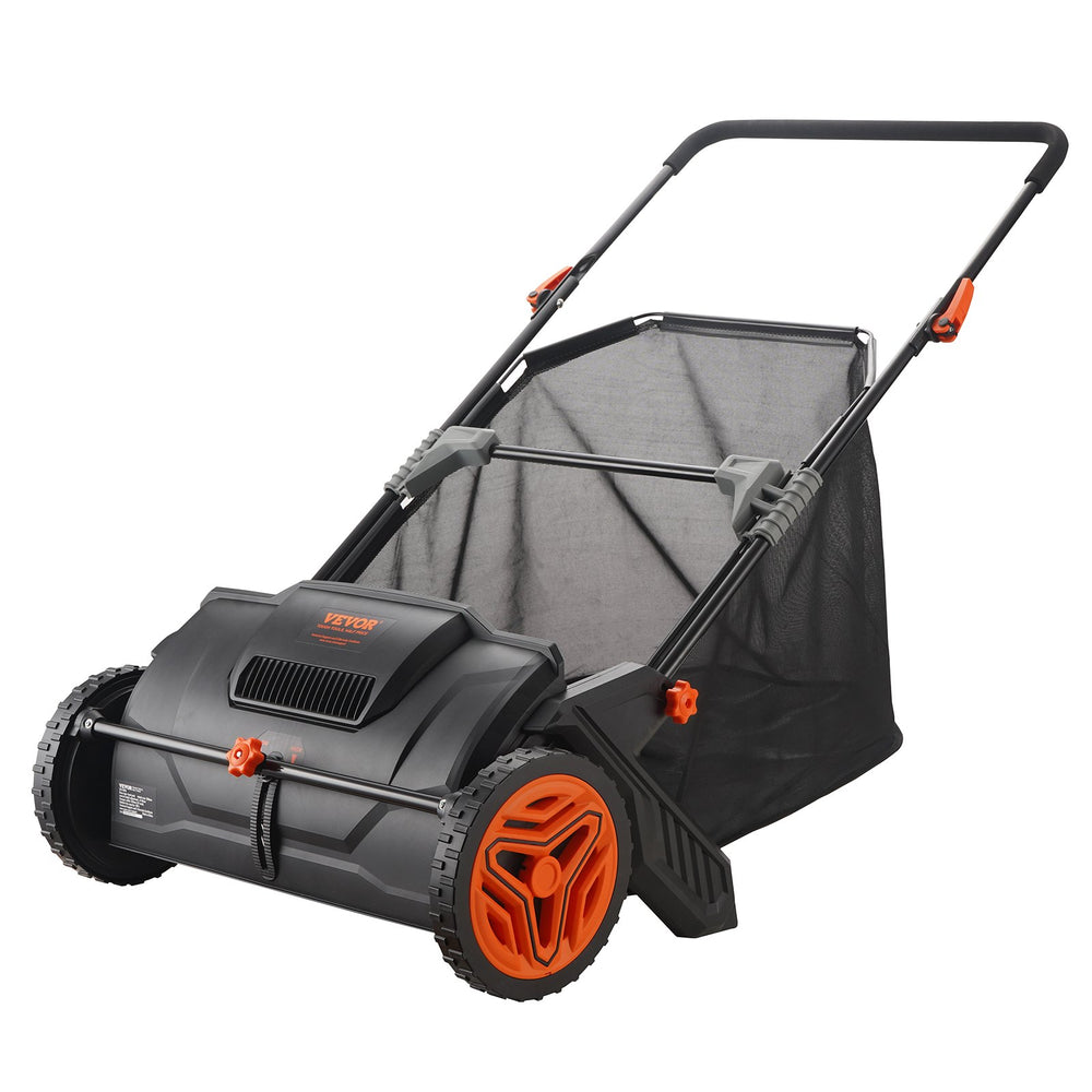 VEVOR Push Lawn Sweeper, 21inch Leaf & Grass Collector, Strong Plastic Wheels & Heavy Duty Thickened Steel Durable to Use with Large Capacity 3.5 cu. ft. Mesh Collection Hopper Bag, 2 Spinning Brushes