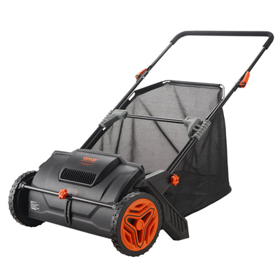 VEVOR Push Lawn Sweeper, 21inch Leaf & Grass Collector, Strong Plastic Wheels & Heavy Duty Thickened Steel Durable to Use with Large Capacity 3.5 cu. ft. Mesh Collection Hopper Bag, 2 Spinning Brushes