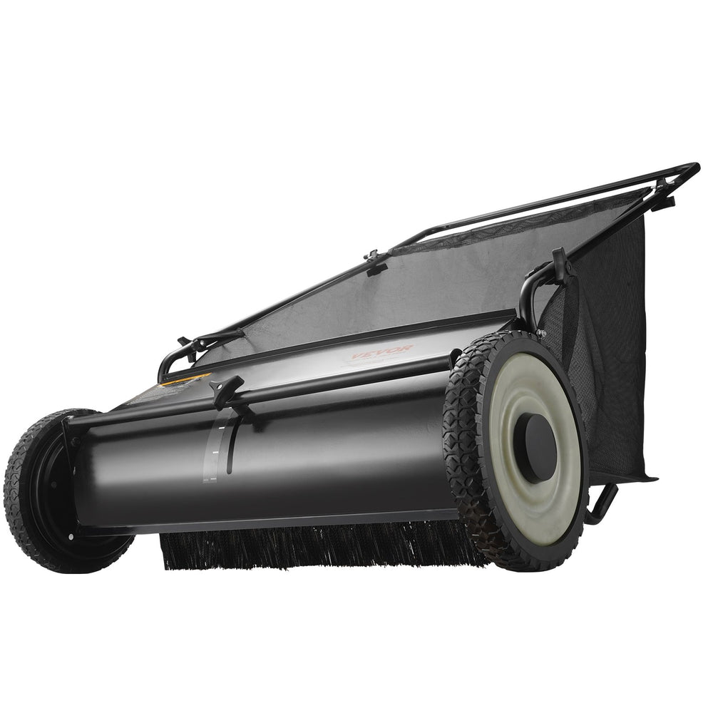 VEVOR Push Lawn Sweeper, 26-inch Leaf & Grass Collector, Strong Rubber Wheels & Heavy Duty Thickened Steel, Durable to Use with Large Capacity 7 cu. ft. Mesh Collection Hopper Bag, 4 Spinning Brushes