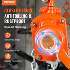 VEVOR Manual Lever Chain Hoist, 1/2 Ton 499.5 kg Capacity 1.5m Come Along, G80 Galvanized Carbon Steel with Weston Double-Pawl Brake, Auto Chain Leading & 360° Rotation Hook, for Garage Factory Dock