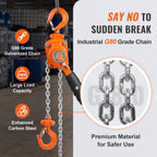 VEVOR Manual Lever Chain Hoist, 1/4 Ton 550 lbs Capacity 1.5m Come Along, G80 Galvanized Carbon Steel with Weston Double-Pawl Brake, Auto Chain Leading & 360° Rotation Hook, for Garage Factory Dock