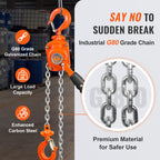 VEVOR Manual Lever Chain Hoist, 1/2 Ton 499.5 kg Capacity 1.5m Come Along, G80 Galvanized Carbon Steel with Weston Double-Pawl Brake, Auto Chain Leading & 360° Rotation Hook, for Garage Factory Dock