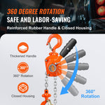 VEVOR Manual Lever Chain Hoist, 1/2 Ton 499.5 kg Capacity 3.05m Come Along, G80 Galvanized Carbon Steel with Weston Double-Pawl Brake, Auto Chain Leading & 360° Rotation Hook, for Garage Factory Dock