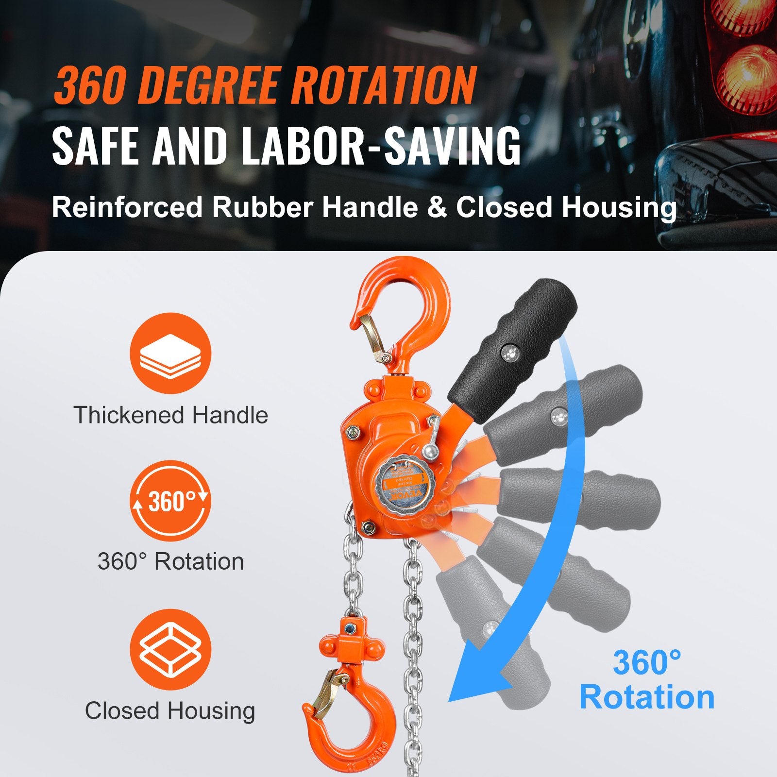 VEVOR Manual Lever Chain Hoist, 1/4 Ton 550 lbs Capacity 1.5m Come Along, G80 Galvanized Carbon Steel with Weston Double-Pawl Brake, Auto Chain Leading & 360° Rotation Hook, for Garage Factory Dock