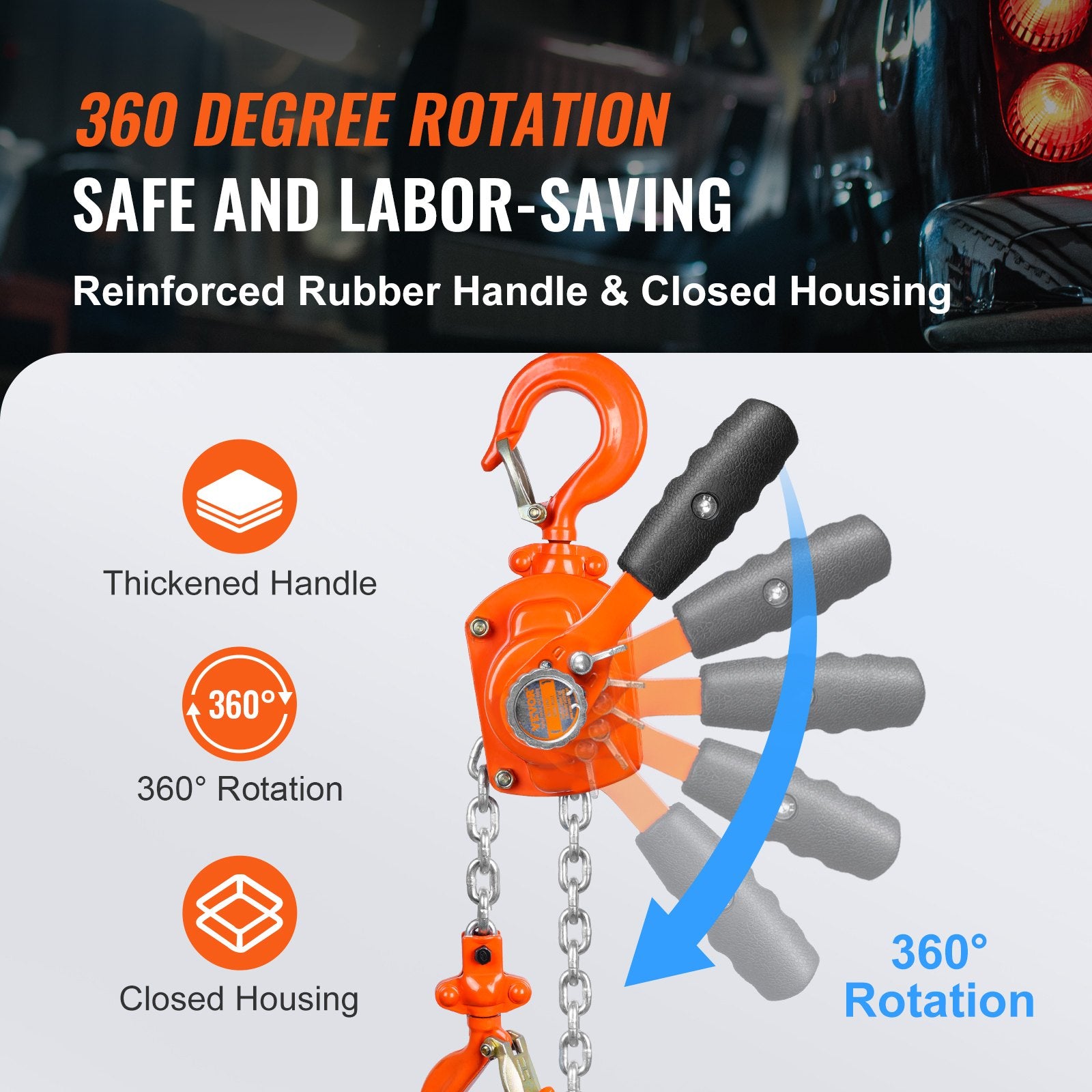 VEVOR Manual Lever Chain Hoist, 1/2 Ton 499.5 kg Capacity 1.5m Come Along, G80 Galvanized Carbon Steel with Weston Double-Pawl Brake, Auto Chain Leading & 360° Rotation Hook, for Garage Factory Dock