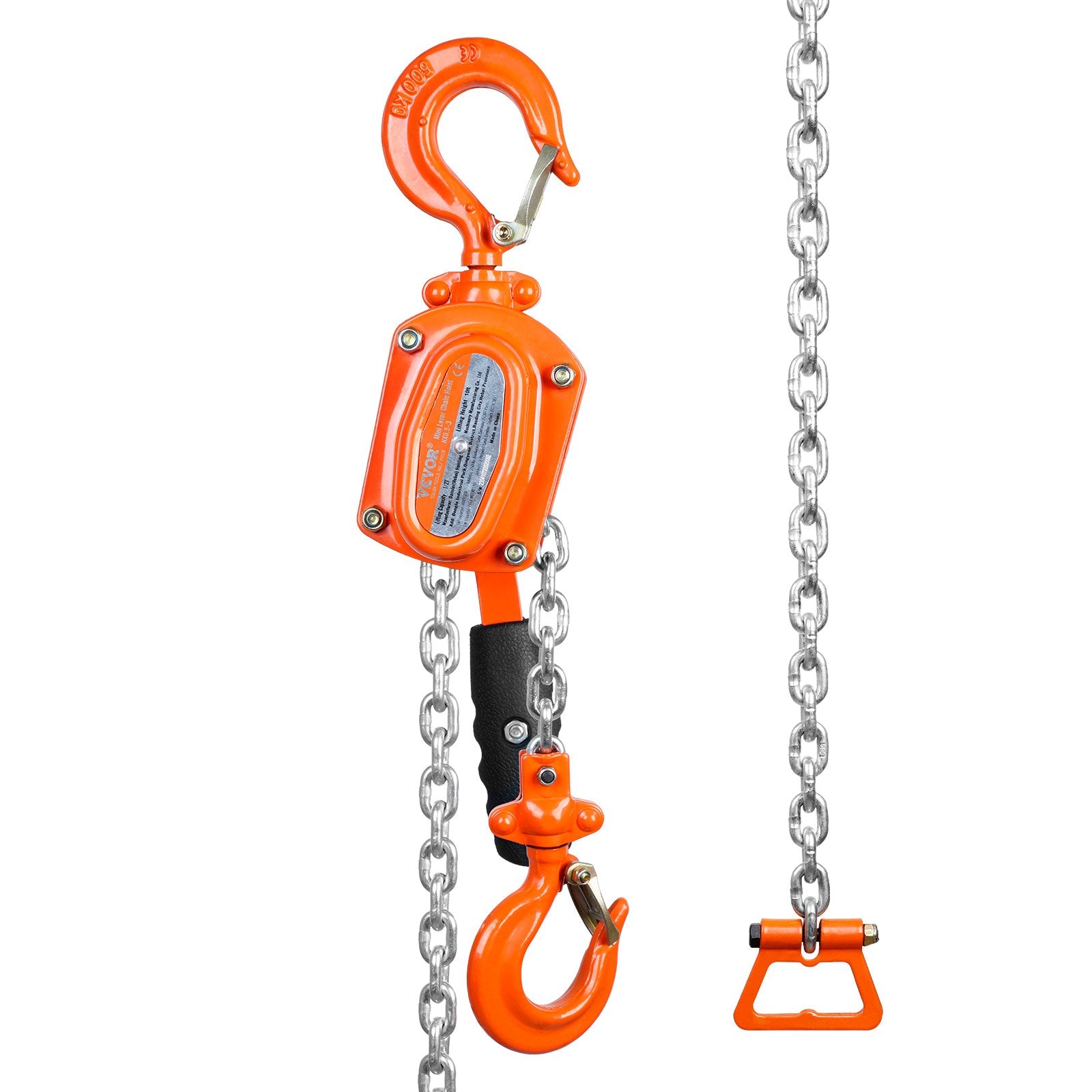 VEVOR Manual Lever Chain Hoist, 1/2 Ton 499.5 kg Capacity 3.05m Come Along, G80 Galvanized Carbon Steel with Weston Double-Pawl Brake, Auto Chain Leading & 360° Rotation Hook, for Garage Factory Dock