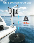 VEVOR Line Hauler Pot Puller, 12V DC 1200W, Line Hauler Winch Holds 90 kg Lift Capacity, Line Speed of 35 m/min, 360° Rotation & Corrosion-Resistant, Crab Pot Puller for Crab, Shrimp, Lobster Traps