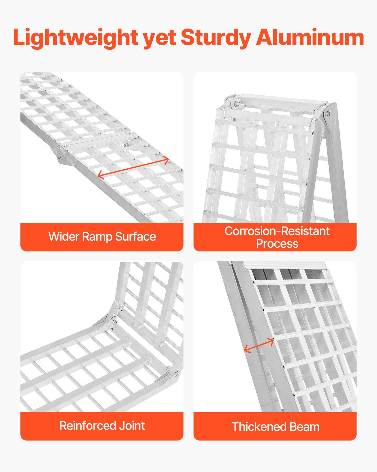 VEVOR Aluminum Ramps, 2000 lbs, 2Pcs Heavy-duty Ramps with Wider Ramp Surface, Universal Stable Loading Ramp with Handles, Fit for ATV, UTV, Motorcycle, Electric Bicycle, etc.