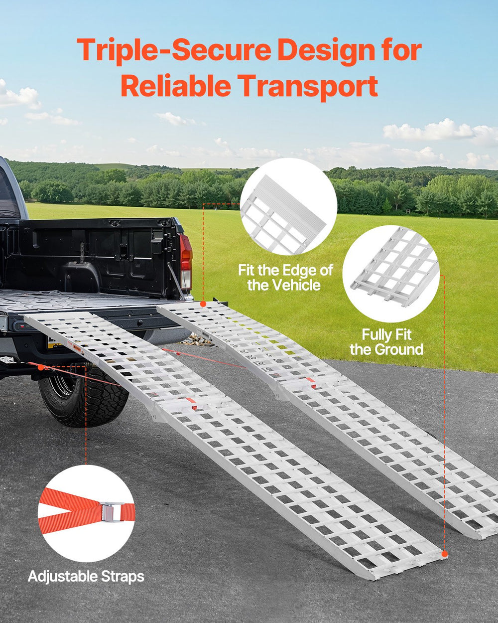 VEVOR Aluminum Ramps, 2000 lbs, 2Pcs Heavy-duty Ramps with Wider Ramp Surface, Universal Stable Loading Ramp with Handles, Fit for ATV, UTV, Motorcycle, Electric Bicycle, etc.