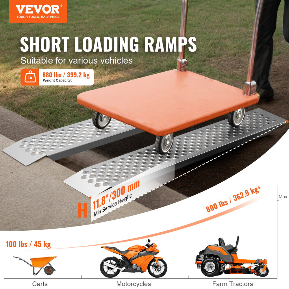 VEVOR Portable Loading Ramps, 2 Pcs 1200 x 215 mm, Durable Aluminum Shed Ramp Set with Anti-Slip Holes, Compact Design and Easy Storage, 399.2 kg Weight Capacity, for ATV, Tractors, Lawn Mowers, Carts