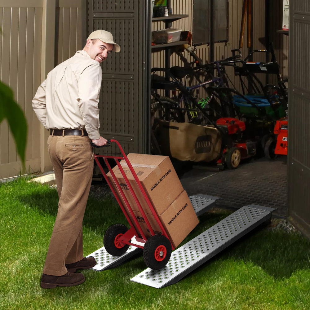 VEVOR Portable Loading Ramps, 2 Pcs 1200 x 215 mm, Durable Aluminum Shed Ramp Set with Anti-Slip Holes, Compact Design and Easy Storage, 399.2 kg Weight Capacity, for ATV, Tractors, Lawn Mowers, Carts