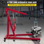 VEVOR Hydraulic Long Ram Jack, 8 Tons/17363 lbs Capacity, with Single Piston Pump and Clevis Base, Manual Cherry Picker with Handle, for Garage/Shop Cranes, Engine Lift Hoist, Red
