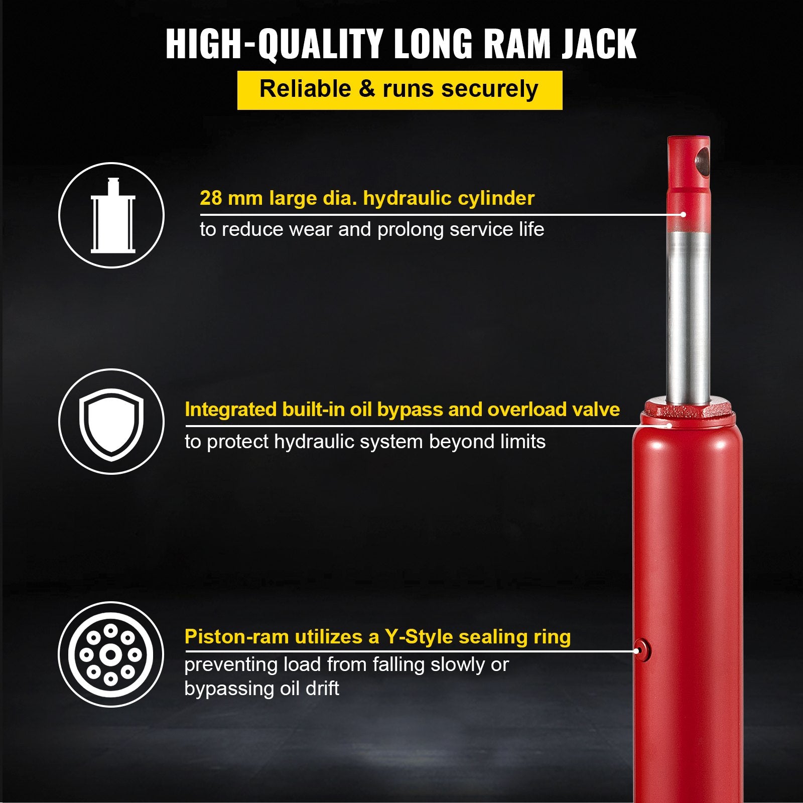 VEVOR Hydraulic Long Ram Jack, 4 Tons/8818 lbs Capacity, with Single Piston Pump and Flat Base, Manual Cherry Picker with Handle, for Garage/Shop Cranes, Engine Lift Hoist, Red