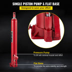 VEVOR Hydraulic Long Ram Jack, 4 Tons/8818 lbs Capacity, with Single Piston Pump and Flat Base, Manual Cherry Picker with Handle, for Garage/Shop Cranes, Engine Lift Hoist, Red