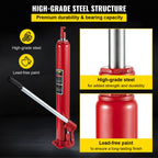 VEVOR Hydraulic Long Ram Jack, 4 Tons/8818 lbs Capacity, with Single Piston Pump and Flat Base, Manual Cherry Picker with Handle, for Garage/Shop Cranes, Engine Lift Hoist, Red