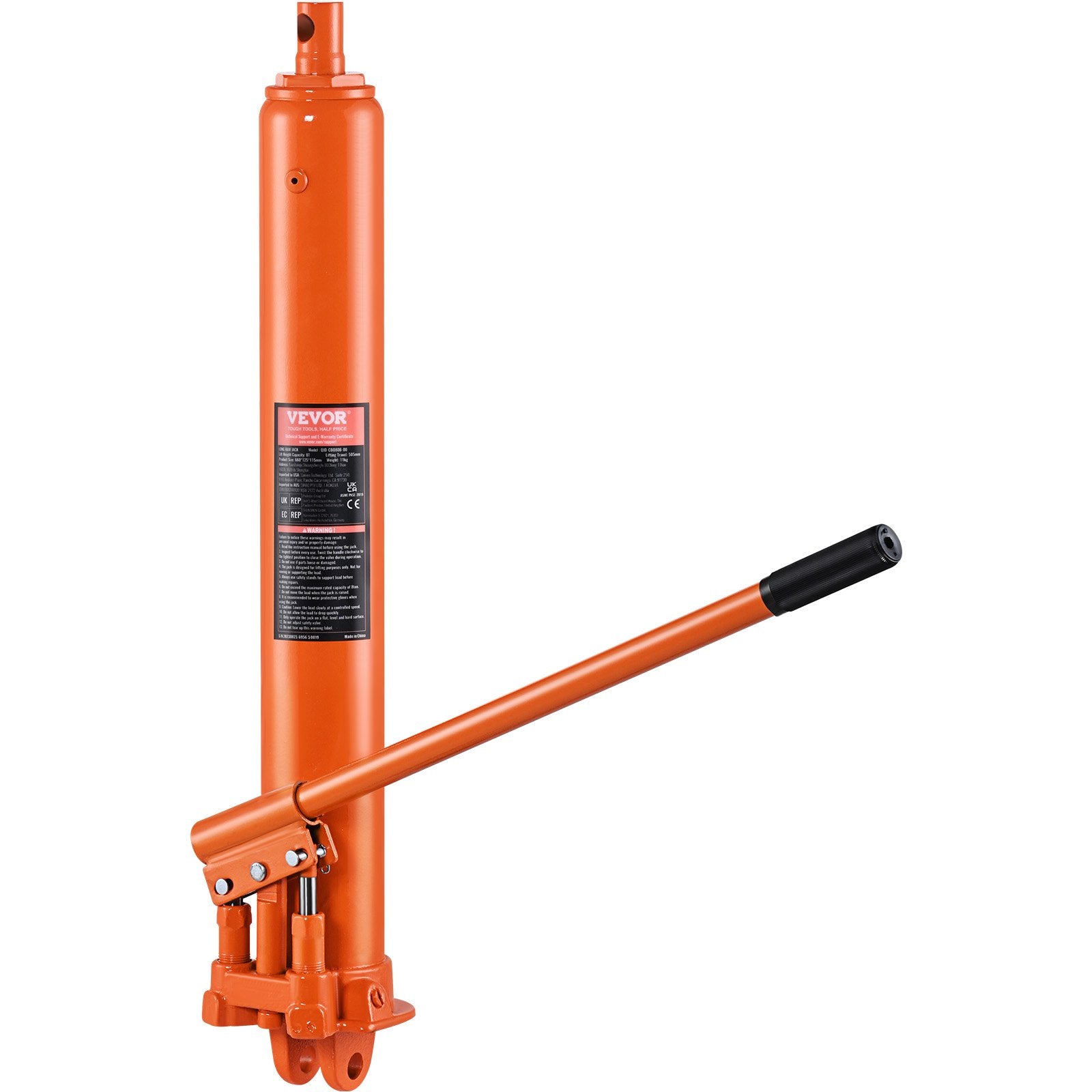 VEVOR Hydraulic Long Ram Jack, 8 Ton Engine Hoist Cylinder with Double Piston Pump And Clevis Base, Hydraulic Ram Cylinder for Engine Lift Hoists, Hydraulic Garage/Shop Cranes, Mechanical, Farm