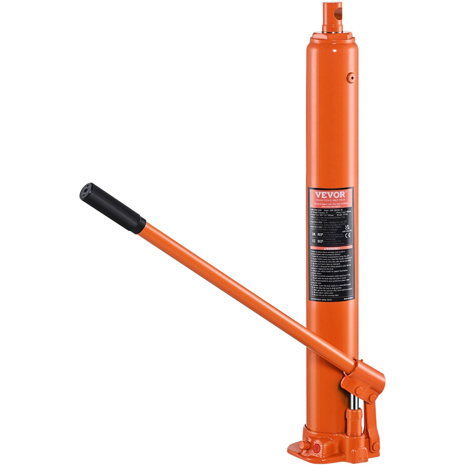 VEVOR Hydraulic Long Ram Jack, 4 Ton Engine Hoist Cylinder with Single Piston Pump And Flat Base, Hydraulic Ram Cylinder for Engine Lift Hoists, Hydraulic Garage/Shop Cranes, Mechanical, Farm