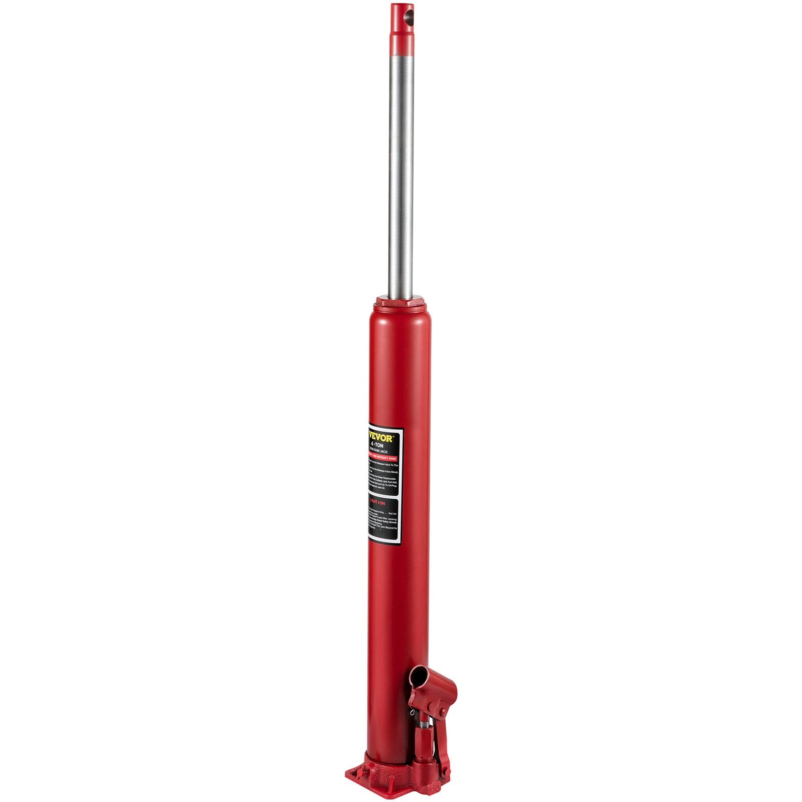VEVOR Hydraulic Long Ram Jack, 4 Tons/8818 lbs Capacity, with Single Piston Pump and Flat Base, Manual Cherry Picker with Handle, for Garage/Shop Cranes, Engine Lift Hoist, Red