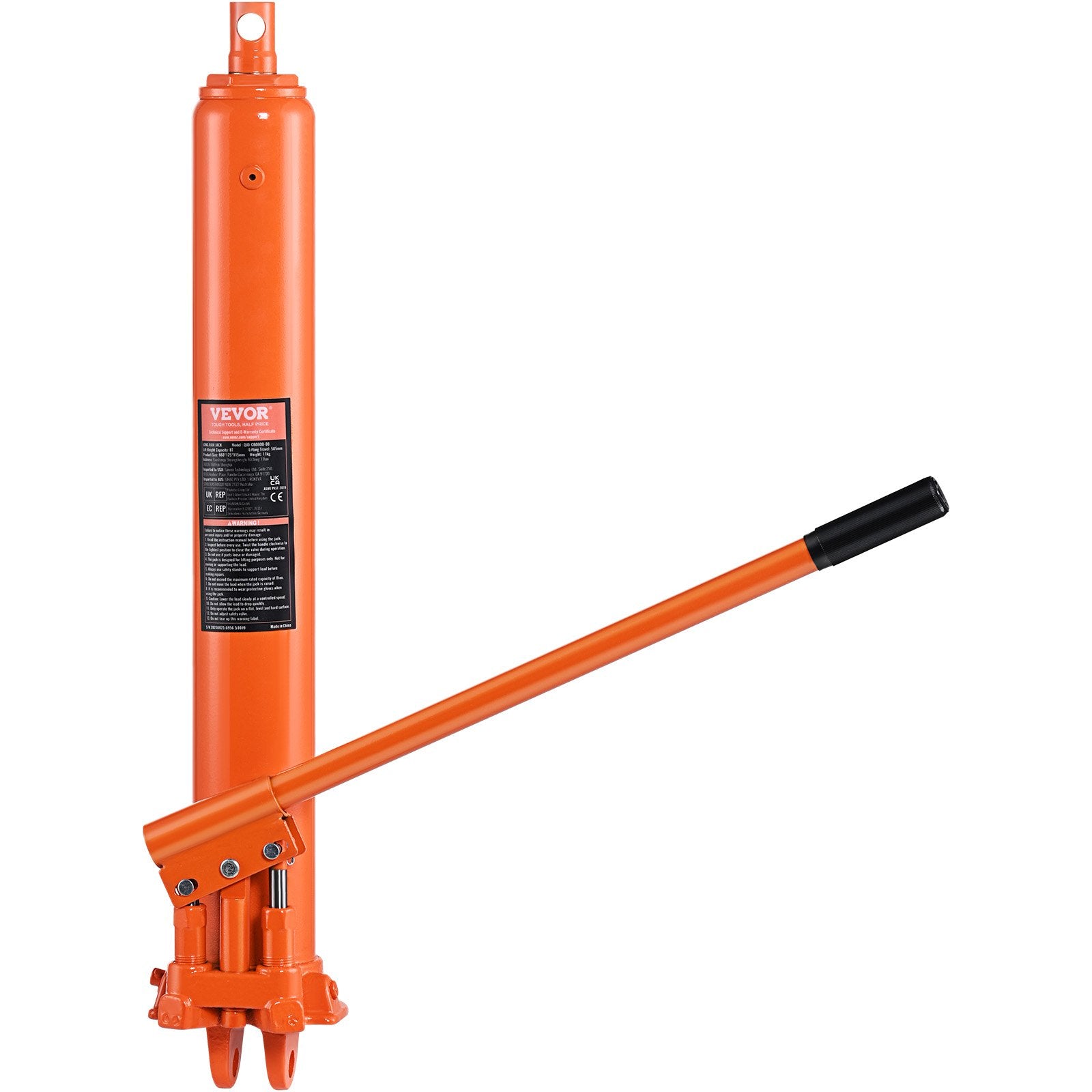VEVOR Hydraulic Long Ram Jack, 8 Ton Engine Hoist Cylinder with Double Piston Pump And Clevis Base, Hydraulic Ram Cylinder for Engine Lift Hoists, Hydraulic Garage/Shop Cranes, Mechanical, Farm
