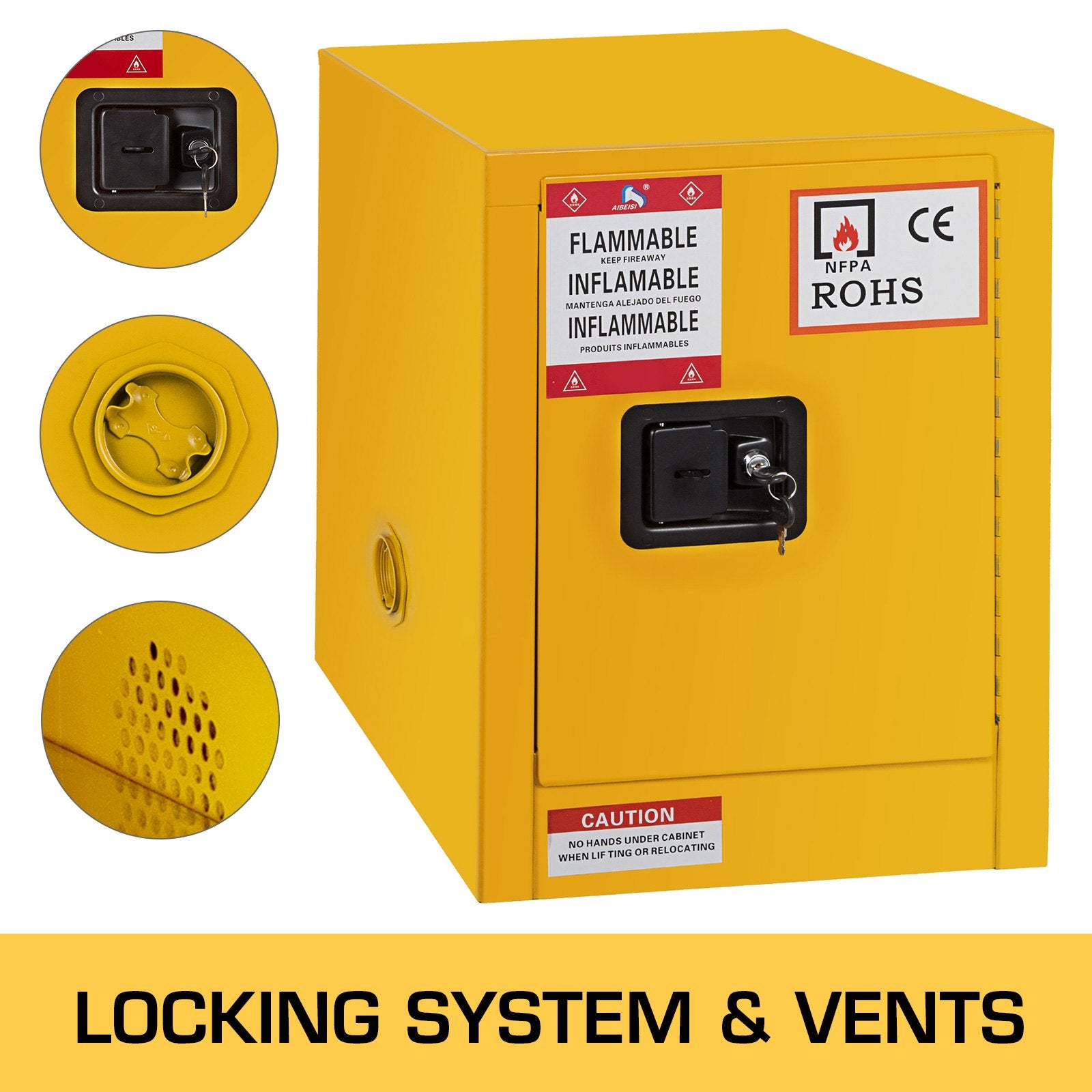 VEVOR 41.6 L Safety Cabinet 42.9 x 42.9 x 46 cm Hazardous Hinges Manual Hot