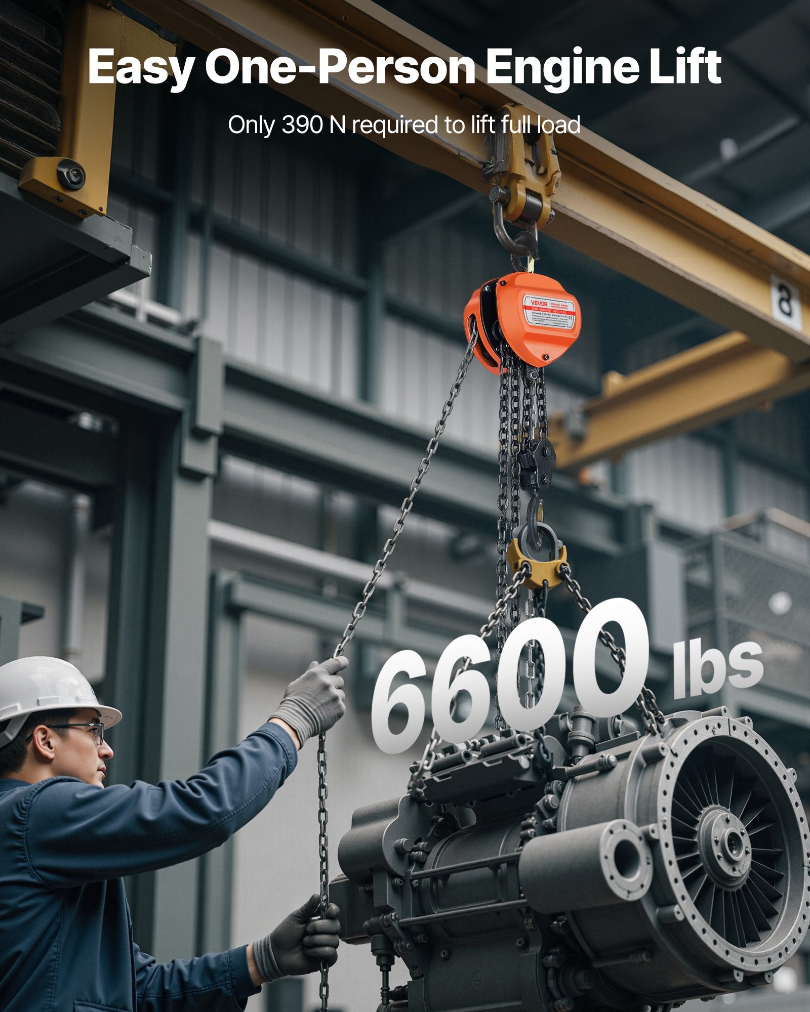 VEVOR Hand Chain Hoist, 3 Ton Capacity, Manual Chain Block with Upgrade G80 Galvanized Chain, 3 m Lifting Height, Heavy Duty Pulley Hoist for Garage Warehouse Automotive Machinery, Orange