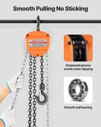 VEVOR Hand Chain Hoist, 1 Ton Capacity, Manual Chain Block with Upgrade G80 Galvanized Chain, 6 m Lifting Height, Heavy Duty Pulley Hoist for Garage Warehouse Automotive Machinery, Orange