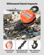 VEVOR Hand Chain Hoist, 3 Ton Capacity, Manual Chain Block with Upgrade G80 Galvanized Chain, 6 m Lifting Height, Heavy Duty Pulley Hoist for Garage Warehouse Automotive Machinery, Orange
