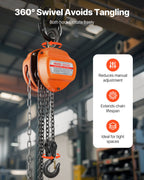 VEVOR Hand Chain Hoist, 3 Ton Capacity, Manual Chain Block with Upgrade G80 Galvanized Chain, 3 m Lifting Height, Heavy Duty Pulley Hoist for Garage Warehouse Automotive Machinery, Orange