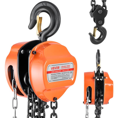 VEVOR Hand Chain Hoist, 3 Ton Capacity, Manual Chain Block with Upgrade G80 Galvanized Chain, 3 m Lifting Height, Heavy Duty Pulley Hoist for Garage Warehouse Automotive Machinery, Orange